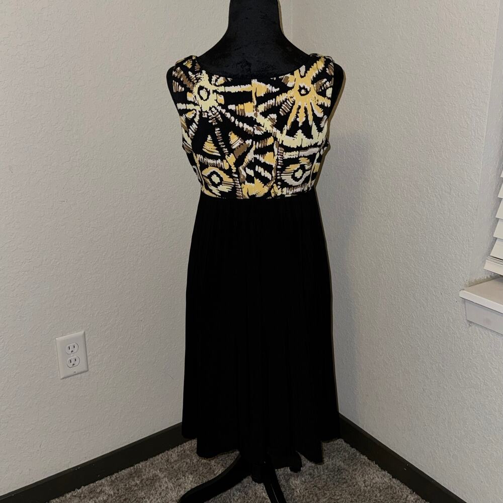 Vintage Kathy Roberts 90s Fit & Flare Dress Black/Pastel Yellow Size Medium - Picture 2 of 5